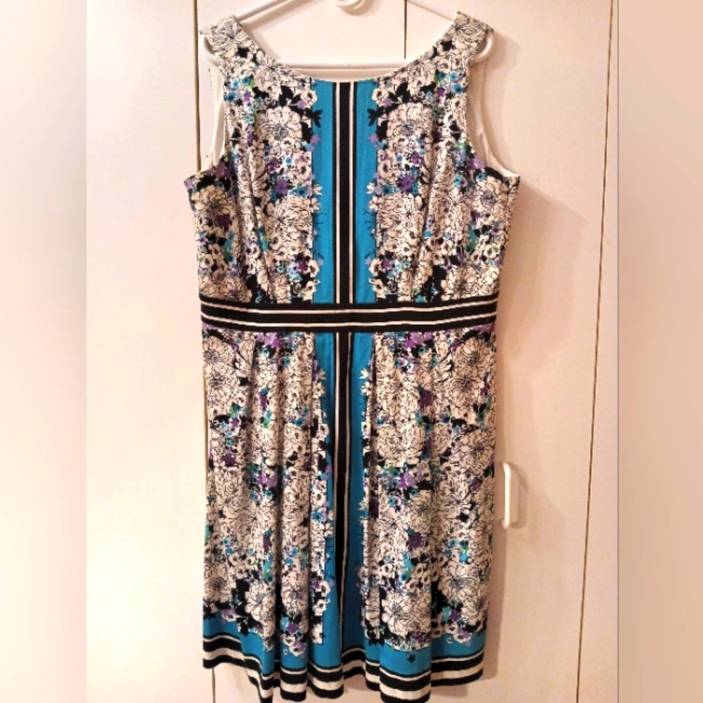 New York & Company Floral Print Midi Dress - Blue and Black
